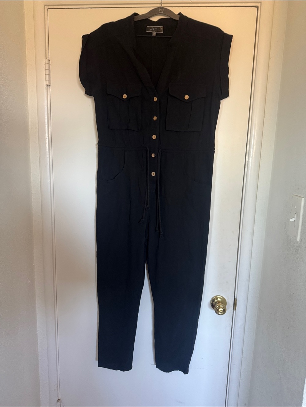 Black Button-Front Utility Jumpsuit